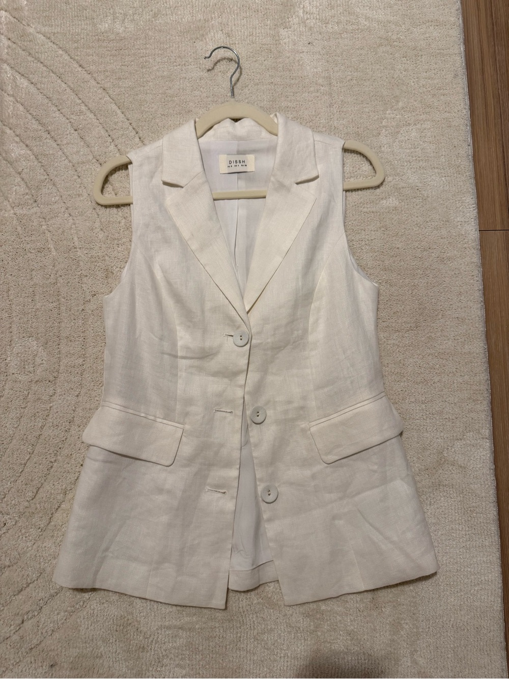 DISSH Sleeveless Linen Blazer Vest in Ivory